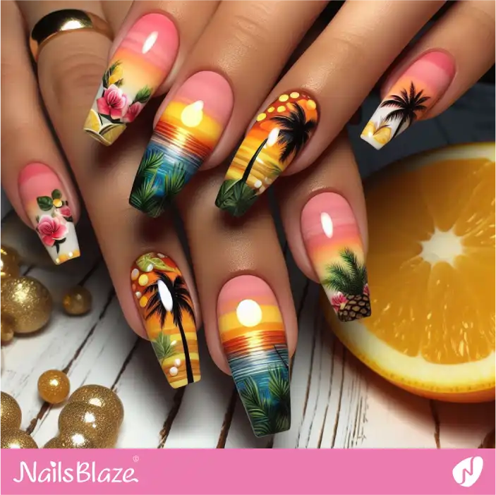 Fancy Tropical Sunset Nail Design| Tropical-NB-D-107